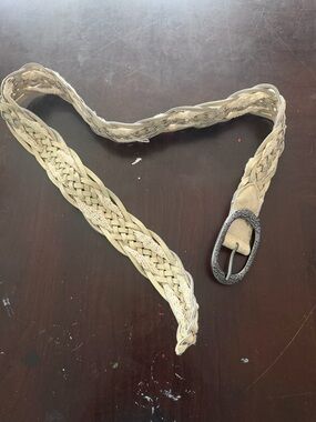 Braided Leather Waist Belt - Cream